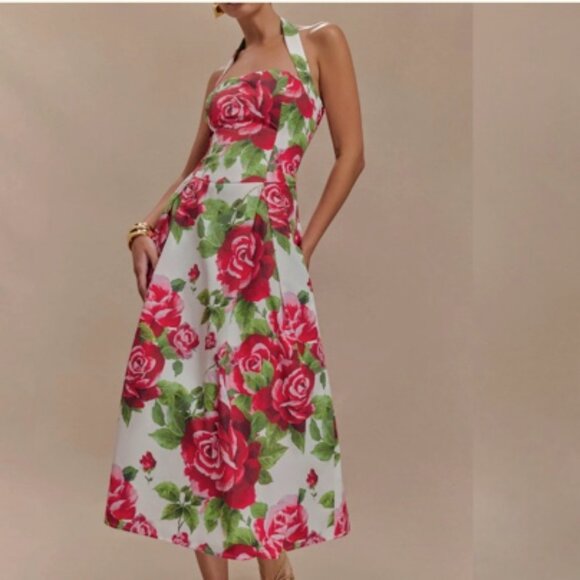 Meshki Dresses & Skirts - Meshki Juana Floral Midi Dress - Red and Green Sonia Rose Print
